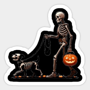 Skeleton Walking Skeletal Dog on Halloween Night Sticker